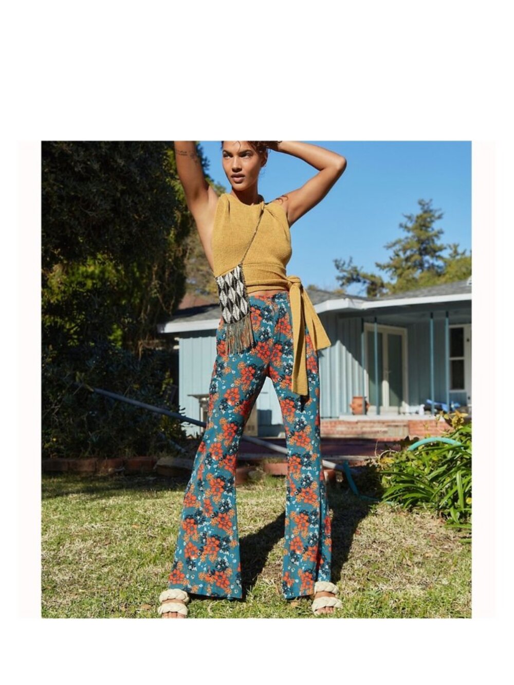 Free People Boho Floral Bellbottom Pants Retro Costume